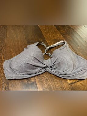 Shade & Shore Shimmery Silver Twist-Front Bra
